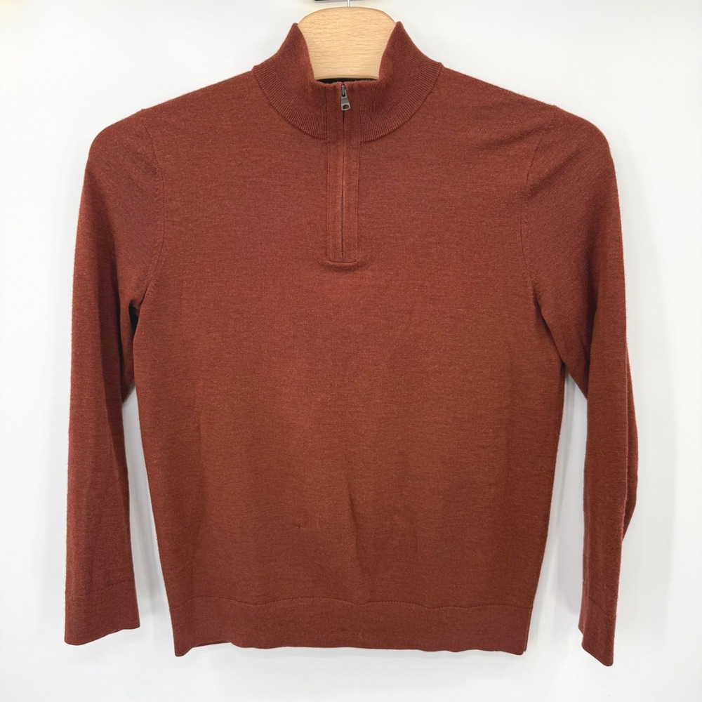 Banana Republic Sweater Men Large Tall Rust Orange 1/4 Zip 100% Merino Wool Knit